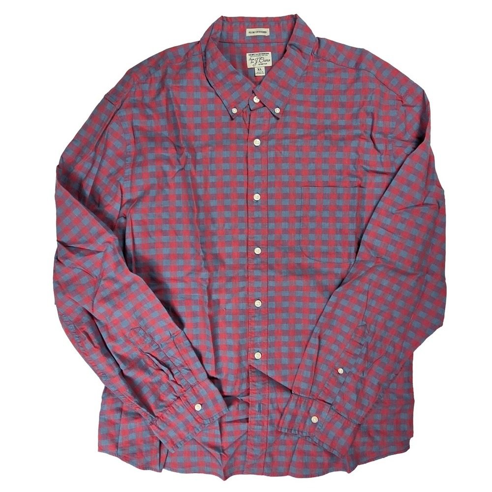 J. Crew Slim Untucked Secret Wash Shirting Red Plaid Men's Size XL